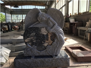 Blue Pearl Angel Flower Carved Monument