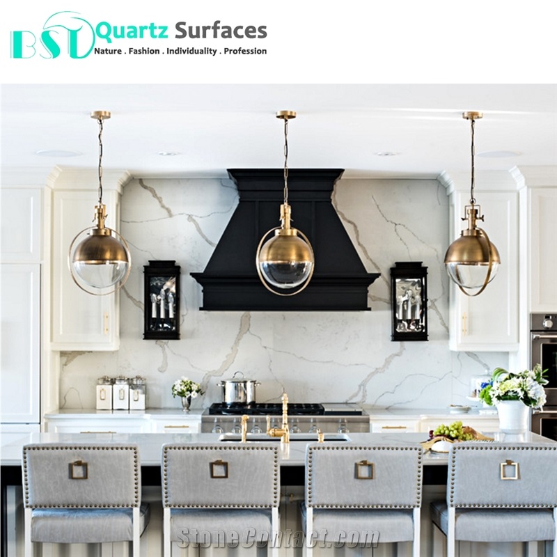 Artificial White Quartz Countertop with Grey Veins