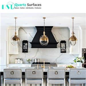 Artificial White Quartz Countertop with Grey Veins