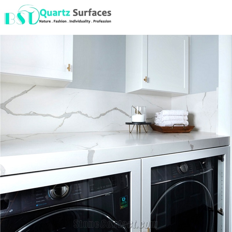 Artificial White Quartz Countertop with Grey Veins