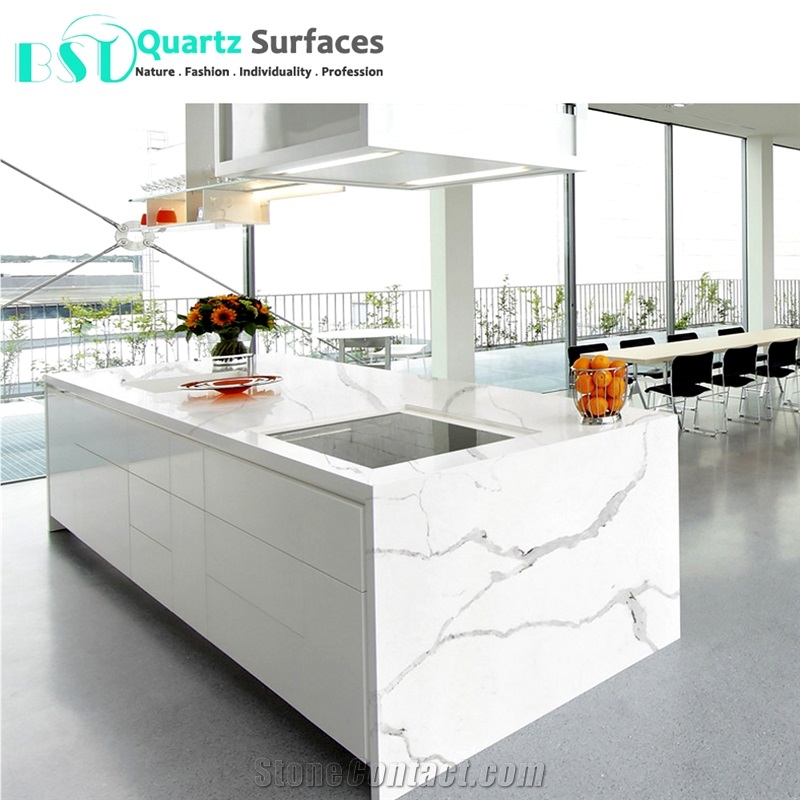 Artificial White Quartz Countertop with Grey Veins