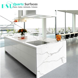 Artificial White Quartz Countertop with Grey Veins