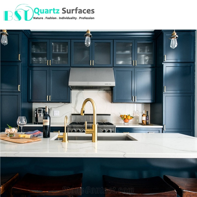Artificial White Quartz Countertop with Grey Veins