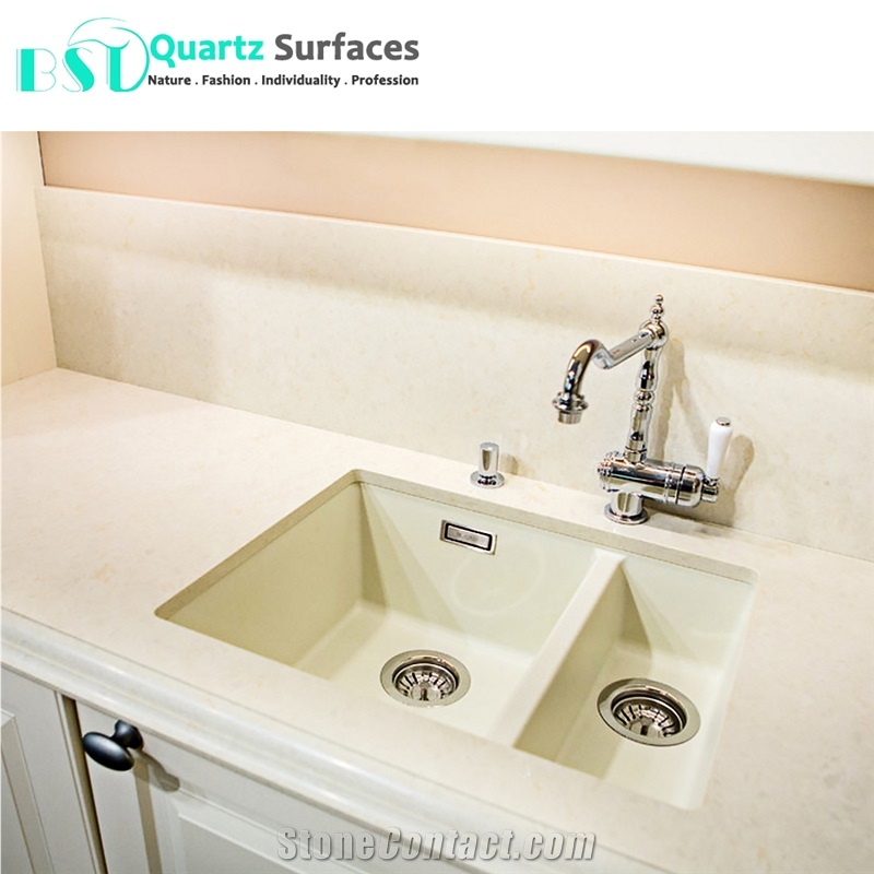 Pink Veined Quartz Stone for Kitchen Countertop