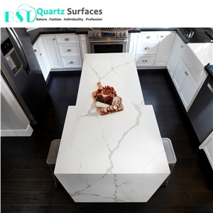 Prefab White Quartz Kitchen Countertops with Veins