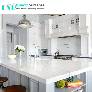 Prefab White Quartz Kitchen Countertops with Veins