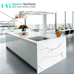 Prefab White Quartz Kitchen Countertops with Veins