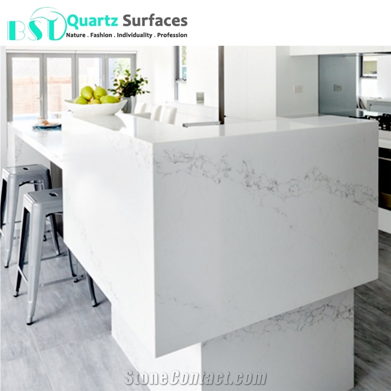 White Calacatta Quartz Slab for Coffee Table, Commercial Counters