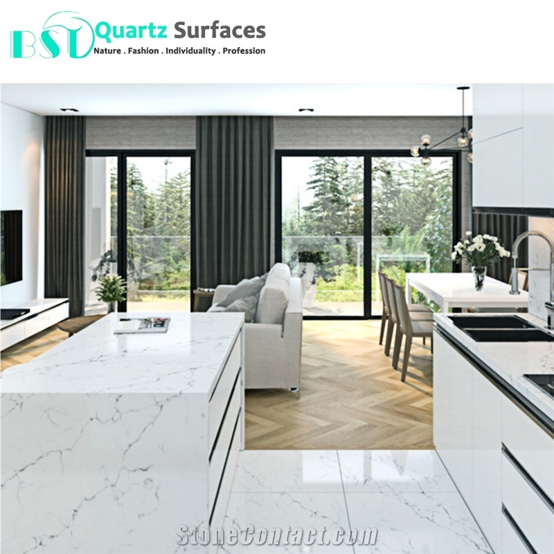 White Calacatta Quartz Slab for Coffee Table, Commercial Counters