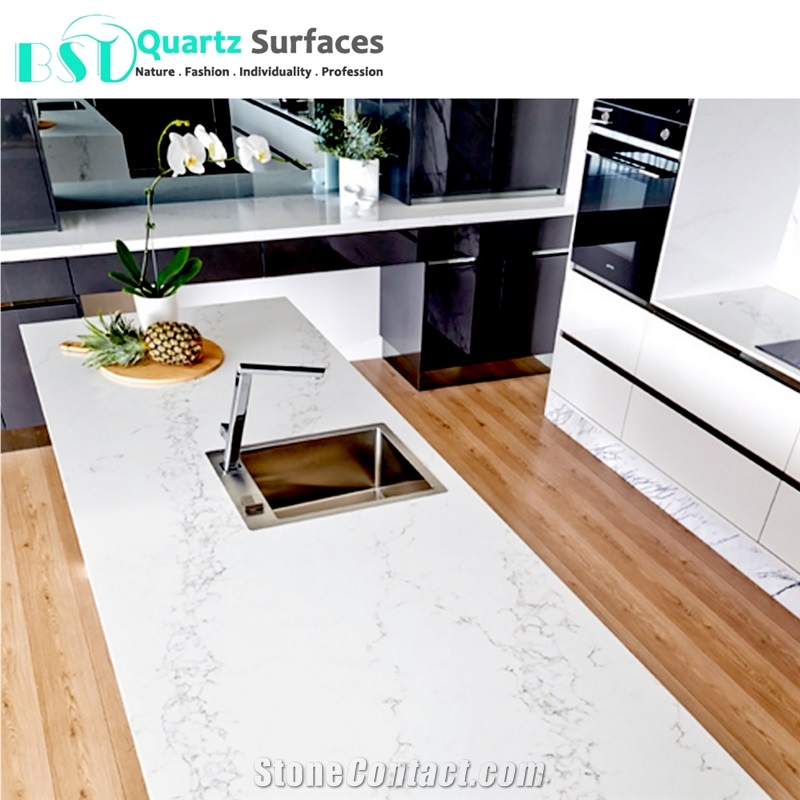 White Calacatta Quartz Slab for Coffee Table, Commercial Counters