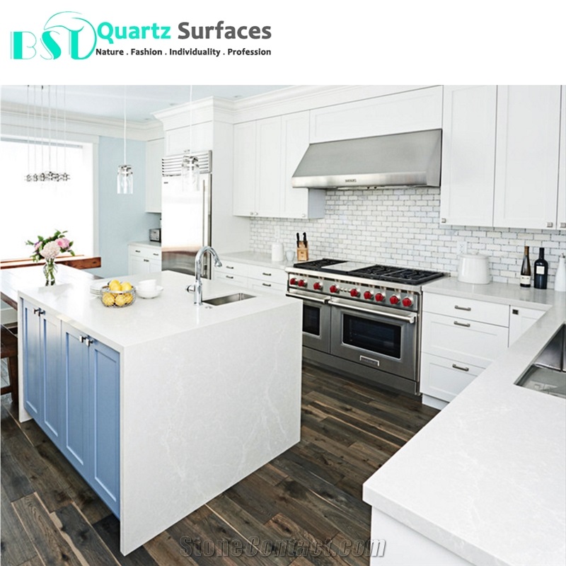 White Mist Artificial Quartz Kitchen Countertop