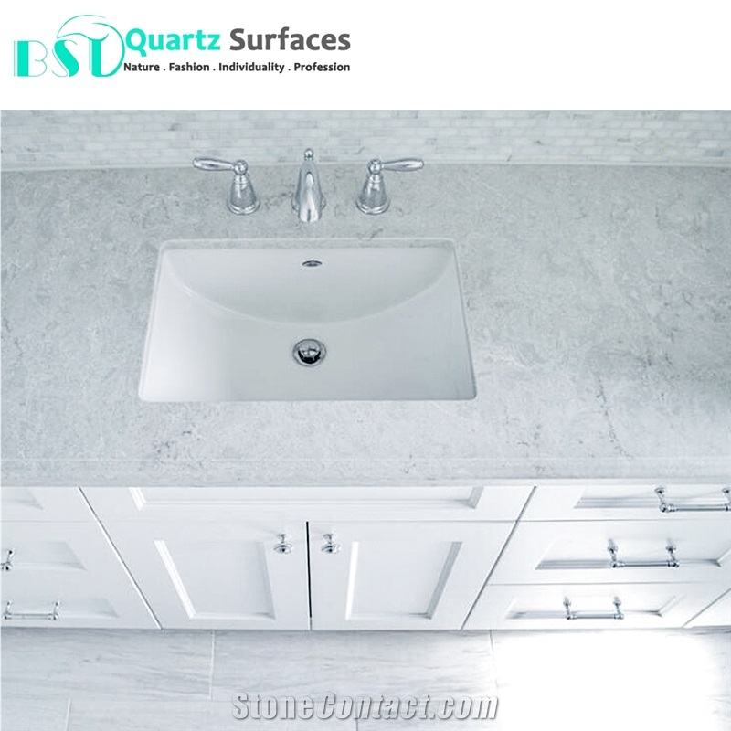 White Mist Artificial Quartz Kitchen Countertop