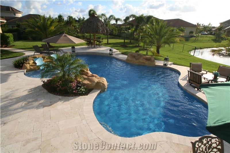 Ivory Travertine Swimming Pool Pavers