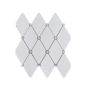 Thassos Marble Diamond with Blue Round Dot Mosaic