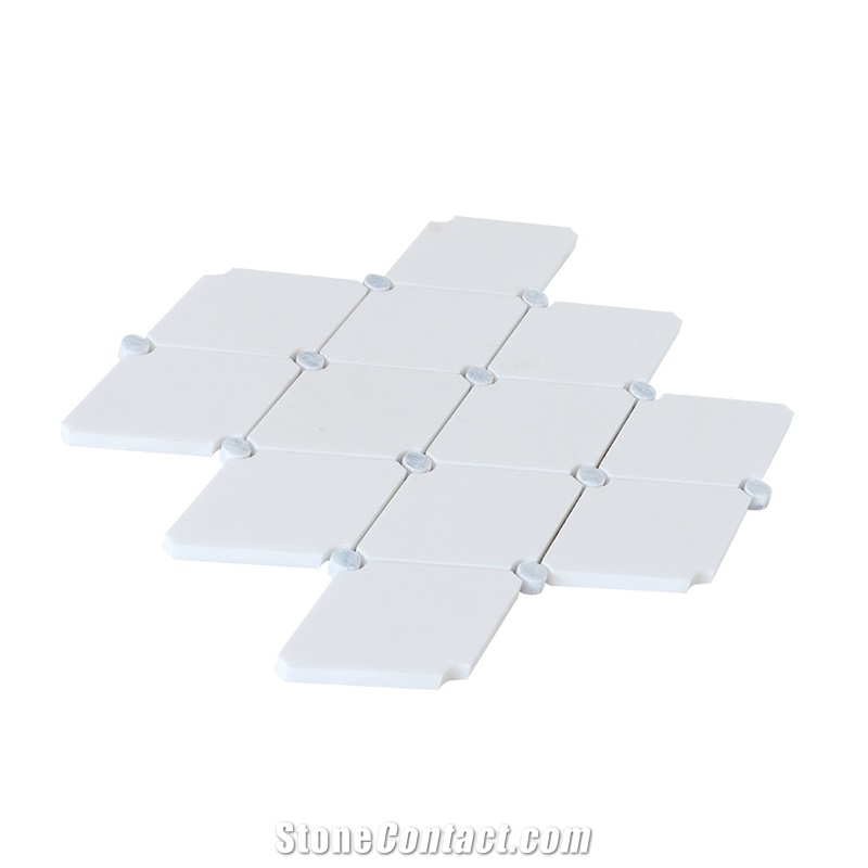 Thassos Marble Diamond with Blue Round Dot Mosaic