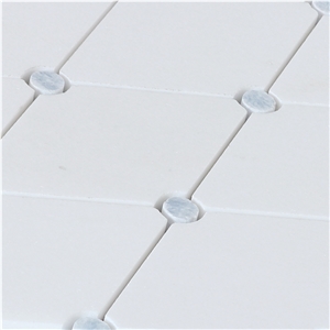 Thassos Marble Diamond with Blue Round Dot Mosaic