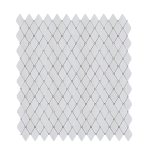 Thassos Marble Diamond with Blue Round Dot Mosaic
