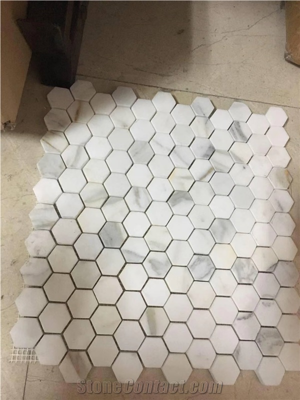 1‘’Hexagon Marble Tile White Carrara Floor