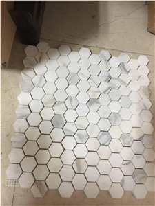 1‘’Hexagon Marble Tile White Carrara Floor
