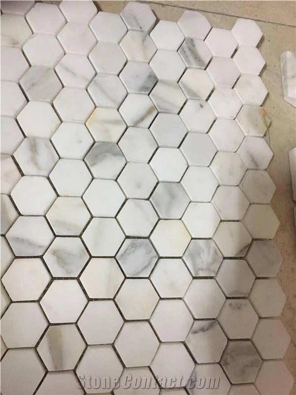 1‘’Hexagon Marble Tile White Carrara Floor