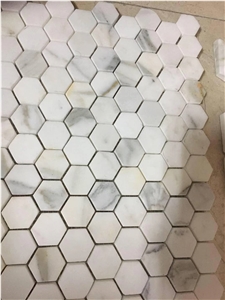 1‘’Hexagon Marble Tile White Carrara Floor