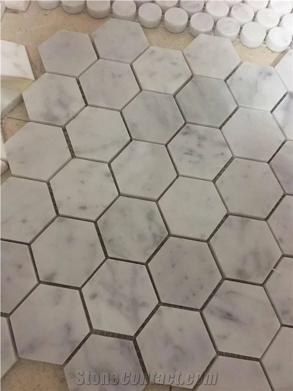 White Marble Mosaic 2" Hexagon Tiles