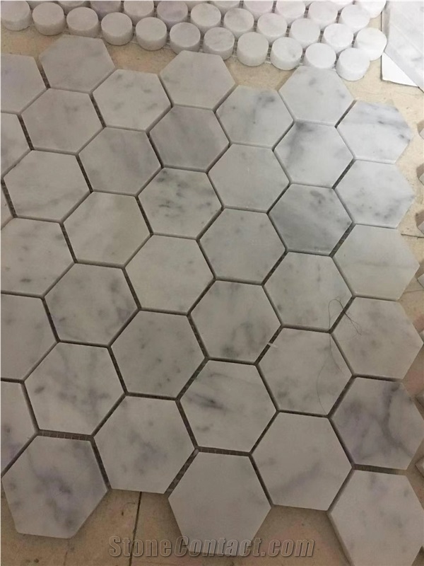 White Marble Mosaic 2" Hexagon Tiles
