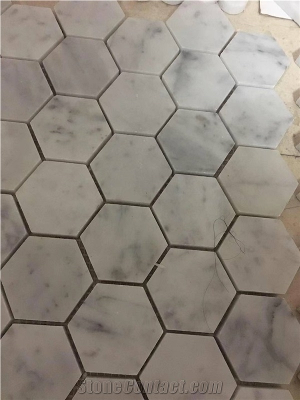 White Marble Mosaic 2" Hexagon Tiles