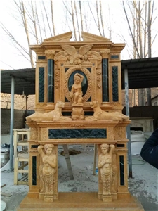 China Marble Fireplace Mantels Handcarved Surround
