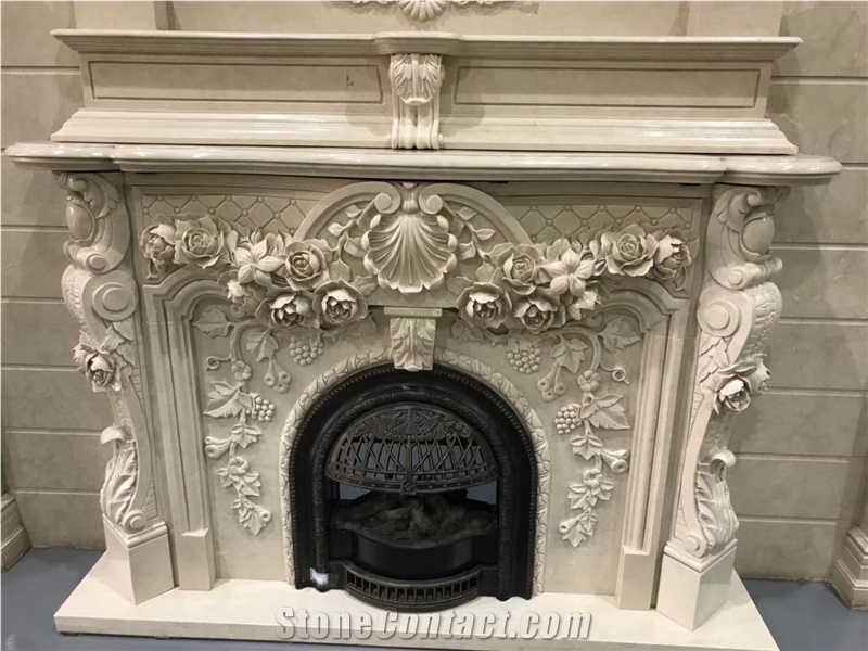 China Marble Fireplace Mantels Handcarved Surround