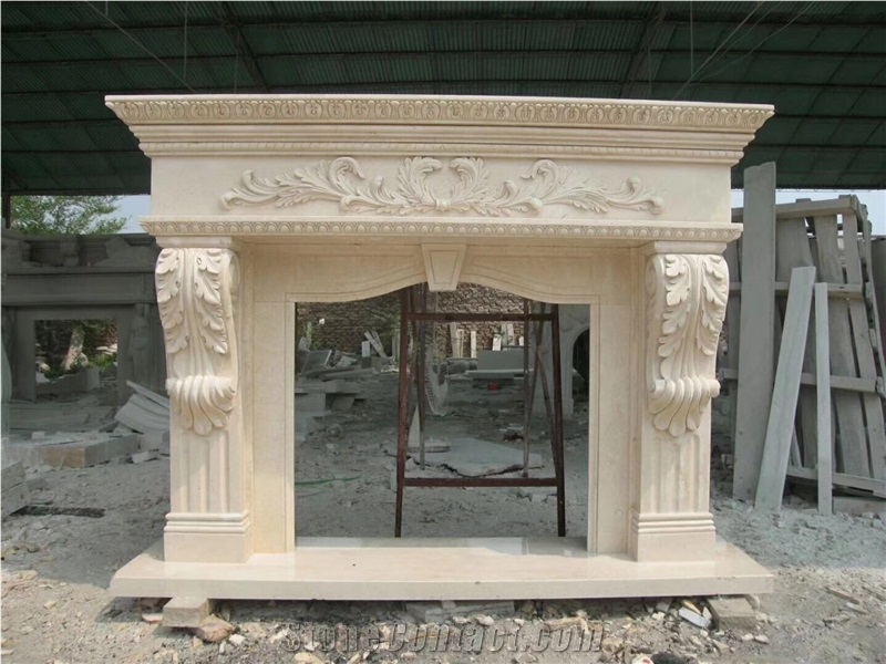 China Marble Fireplace Mantels Handcarved Surround