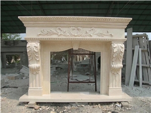 China Marble Fireplace Mantels Handcarved Surround