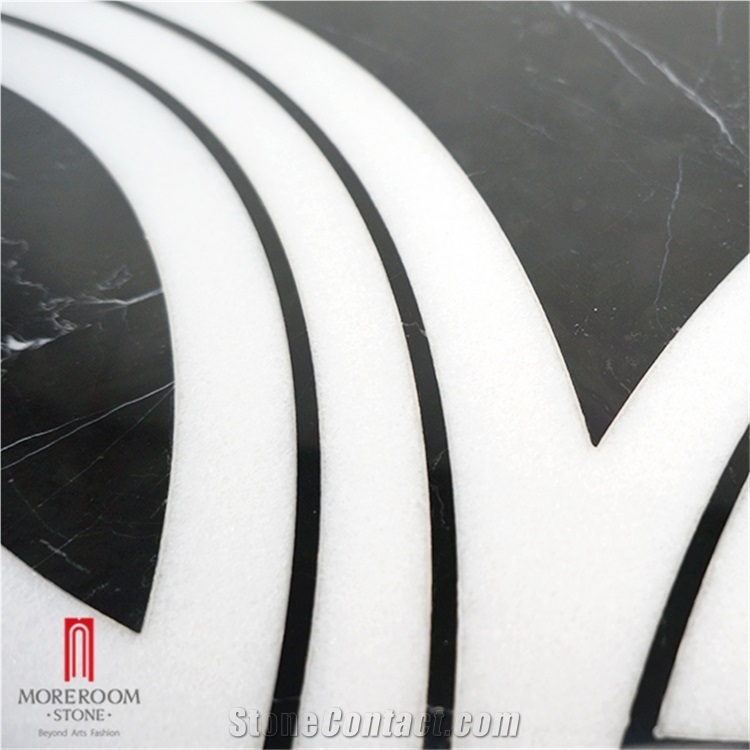 White Black Round Waterjet Medallion Marble Tile