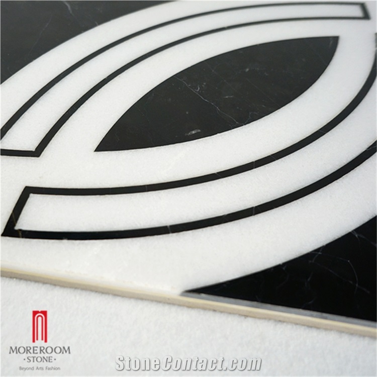 White Black Round Waterjet Medallion Marble Tile