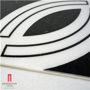 White Black Round Waterjet Medallion Marble Tile