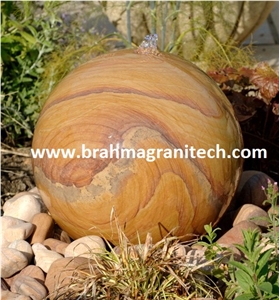 Rock Stone Sphere Water Feature, Plinth Stone