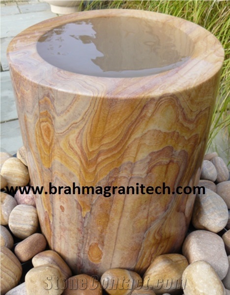 Rock Stone Sphere Water Feature, Plinth Stone