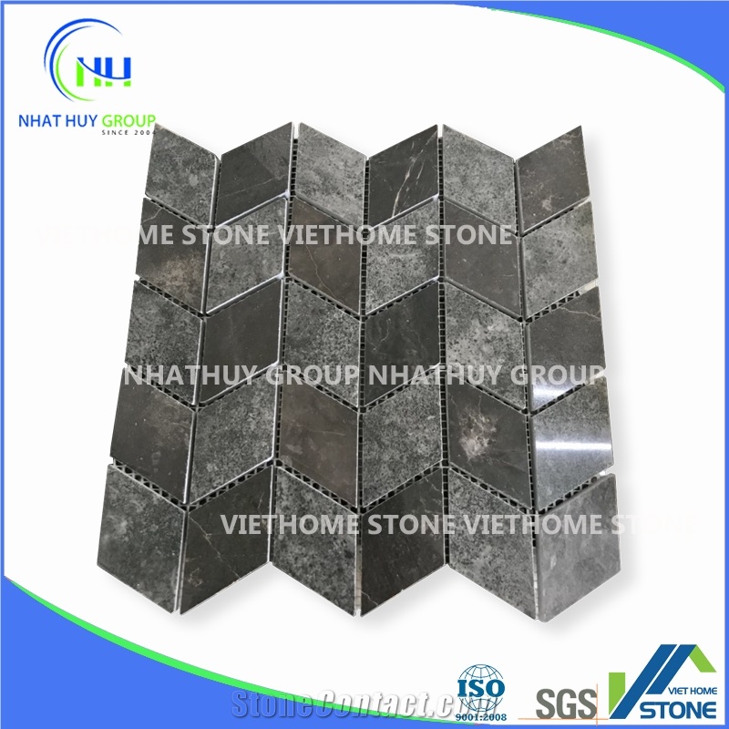 Black Marble Polished Herringbone Mosaic