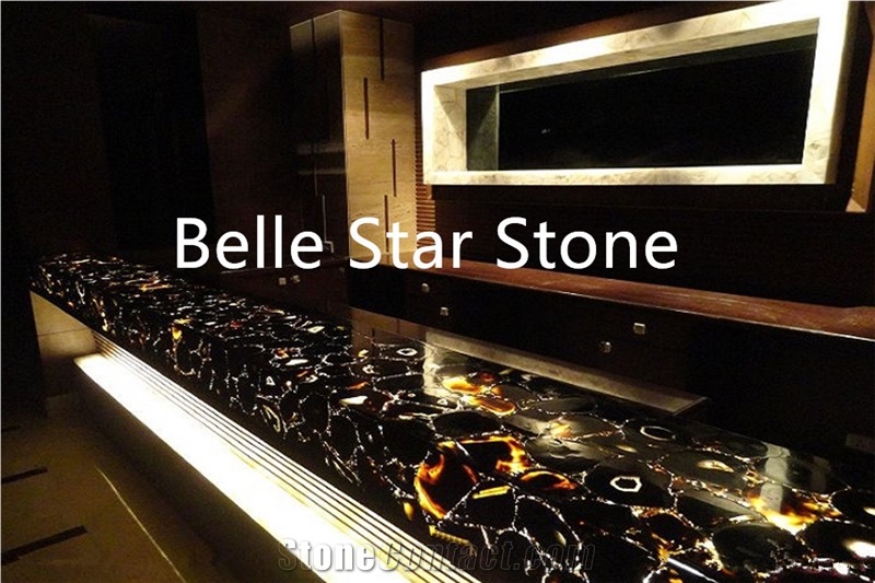 Black Agate Backlit Precious Stone Bar Countertops
