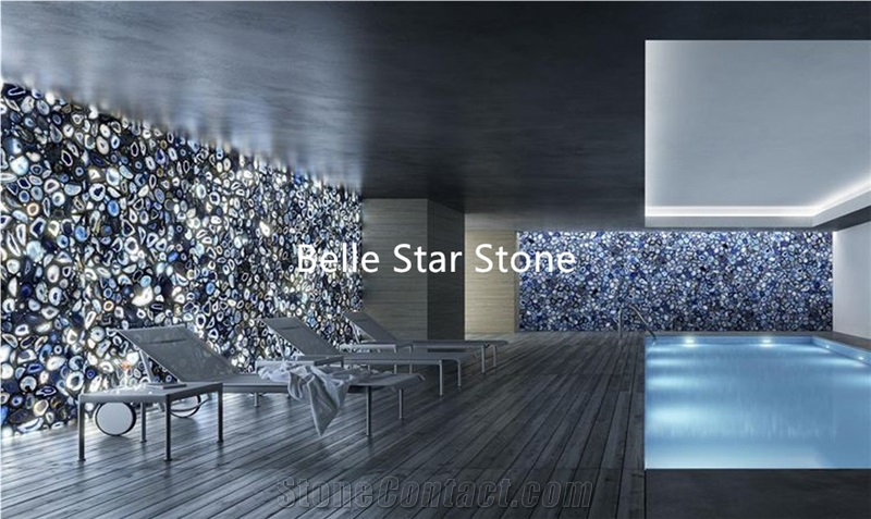 Blue Agate Backlit Precious Stone Reception Table