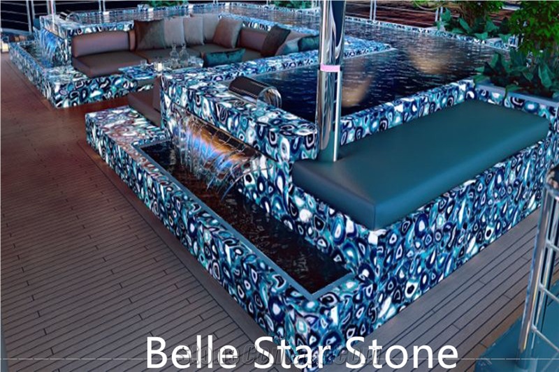 Blue Agate Backlit Precious Stone Reception Table