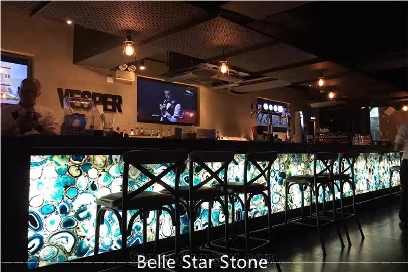 Blue Agate Backlit Semi Precious Stone Bar Counter