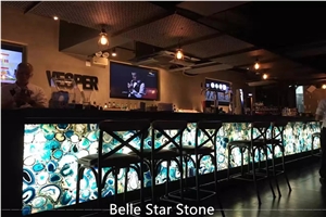 Blue Agate Backlit Semi Precious Stone Bar Counter