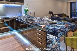 Blue Agate Backlit Semi Precious Stone Bar Counter
