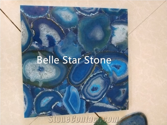 Blue Agate Backlit Semi Precious Stone Bar Counter
