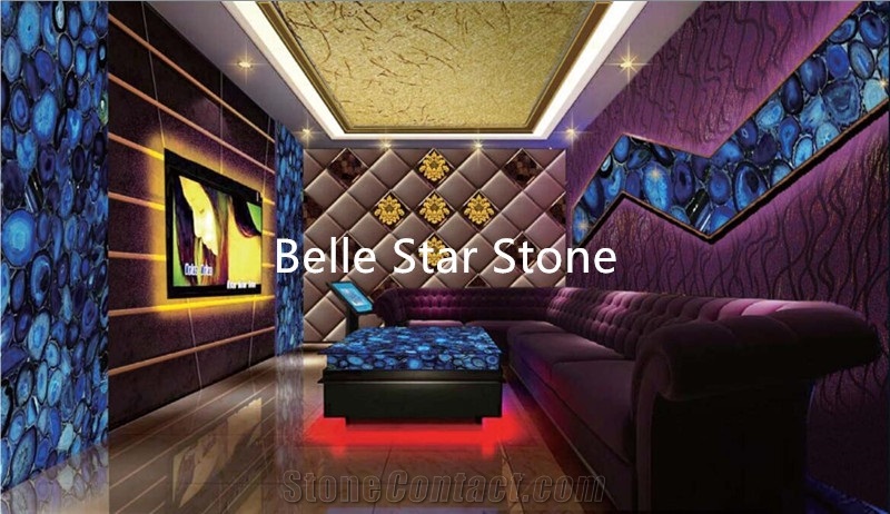 Blue Agate Backlit Semi Precious Stone Bar Counter