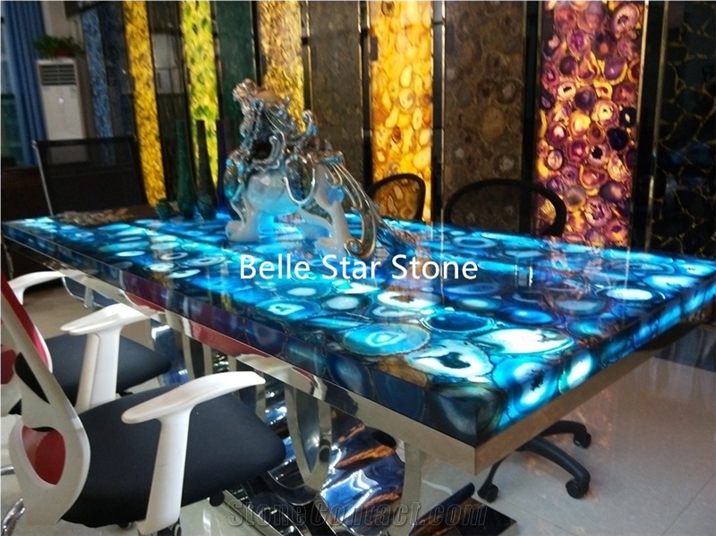Blue Agate Backlit Semi Precious Stone Bar Counter