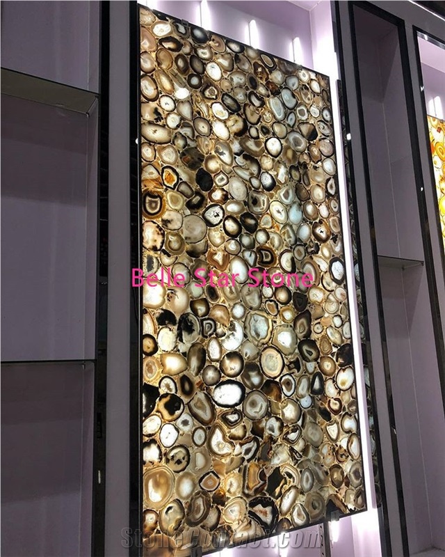 Brown Agate Backlit Semi Precious Stone Slabs Tile