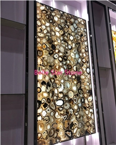 Brown Agate Backlit Semi Precious Stone Slabs Tile