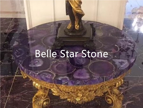 Purple Agate Backlit Semiprecious Stone Table Tops